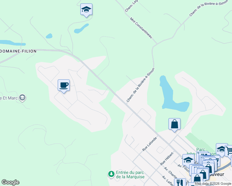 map of restaurants, bars, coffee shops, grocery stores, and more near 263 Avenue de l'Église in Saint-Sauveur