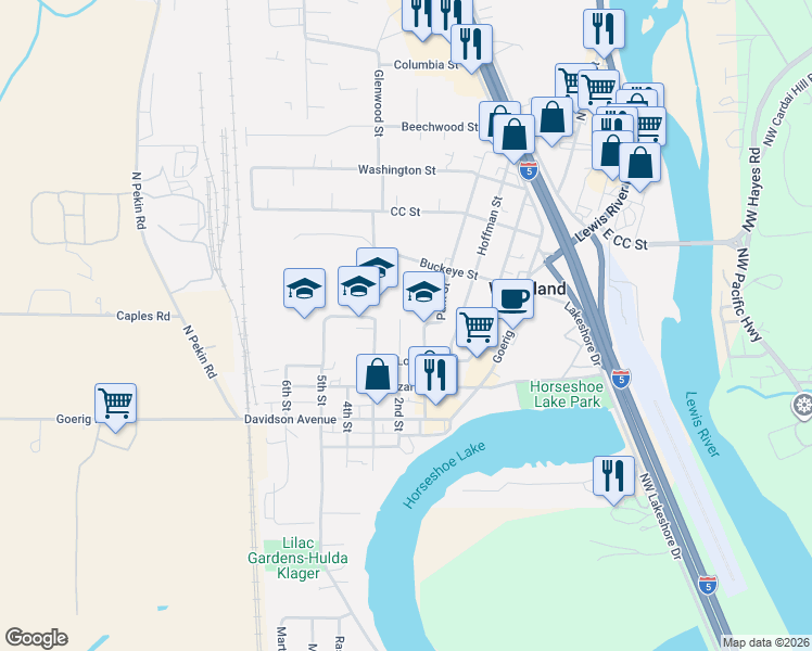 map of restaurants, bars, coffee shops, grocery stores, and more near 762 2nd Street in Woodland