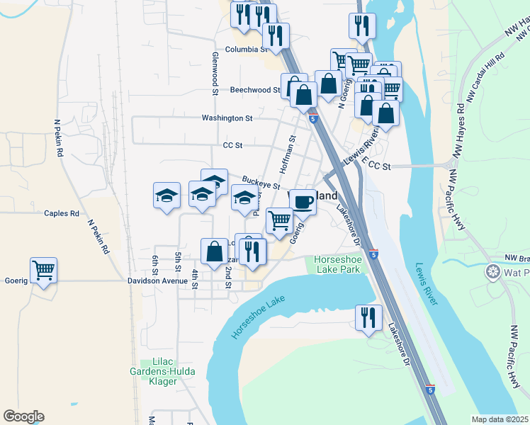 map of restaurants, bars, coffee shops, grocery stores, and more near 817 Hoffman Street in Woodland