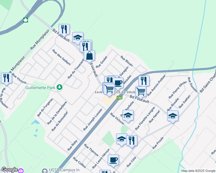 map of restaurants, bars, coffee shops, grocery stores, and more near 920 Boulevard Foucault in Drummond