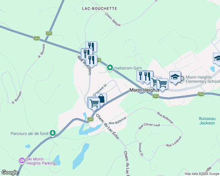 map of restaurants, bars, coffee shops, grocery stores, and more near 761 Rue Millard in Morin-Heights