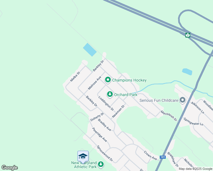 map of restaurants, bars, coffee shops, grocery stores, and more near 135 Bismark Street in New Maryland