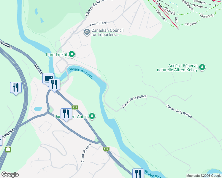 map of restaurants, bars, coffee shops, grocery stores, and more near 709 Chemin de la Rivière in Piedmont