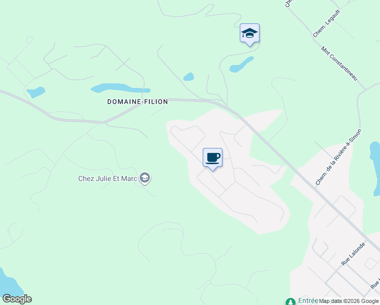 map of restaurants, bars, coffee shops, grocery stores, and more near 45 Chemin des Sentiers in Saint-Sauveur