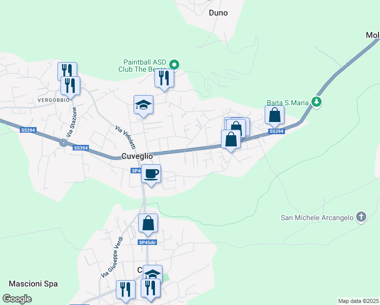 map of restaurants, bars, coffee shops, grocery stores, and more near 80 Via Battaglia San Martino in Cuveglio