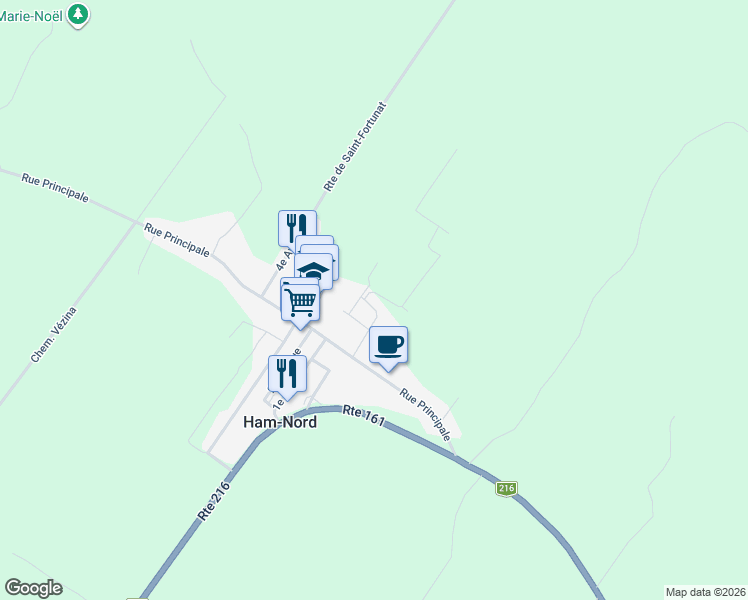 map of restaurants, bars, coffee shops, grocery stores, and more near 238 Rue Caron in Ham-Nord