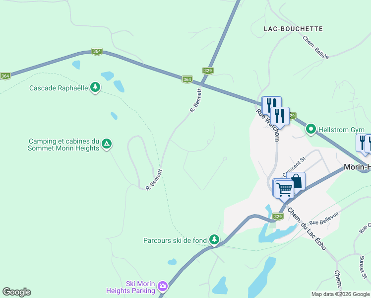 map of restaurants, bars, coffee shops, grocery stores, and more near 9 Rue Val-des-Cèdres in Morin-Heights