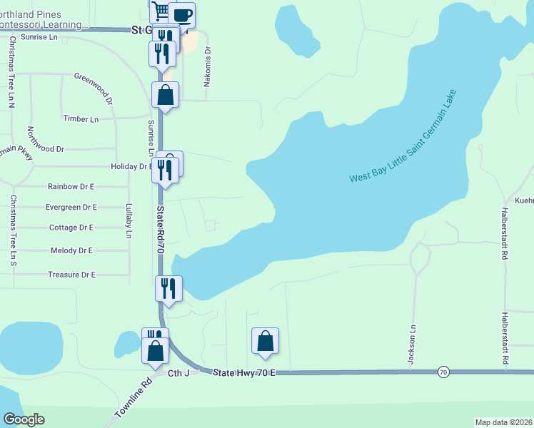 map of restaurants, bars, coffee shops, grocery stores, and more near 1220 Snooks Lane in Saint Germain