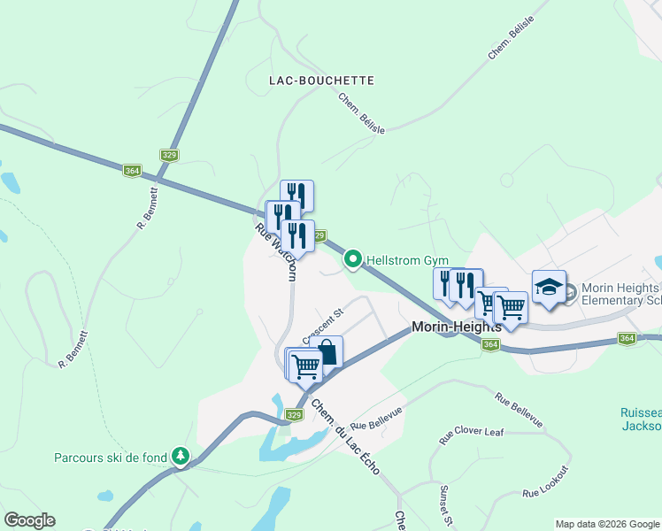 map of restaurants, bars, coffee shops, grocery stores, and more near 636 Québec 364 in Morin-Heights
