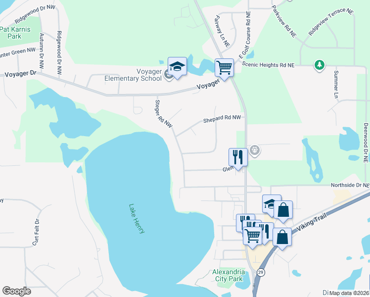 map of restaurants, bars, coffee shops, grocery stores, and more near 1401 Steger Road Northwest in Alexandria