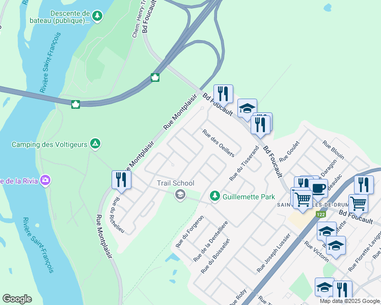 map of restaurants, bars, coffee shops, grocery stores, and more near 775 Rue de la Batiscan in Drummond