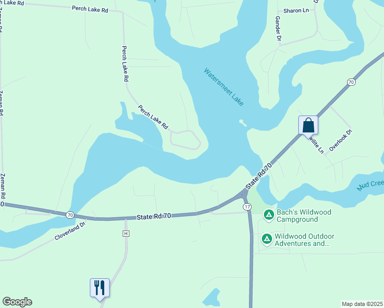 map of restaurants, bars, coffee shops, grocery stores, and more near 1069 Perch Lake Road in Eagle River