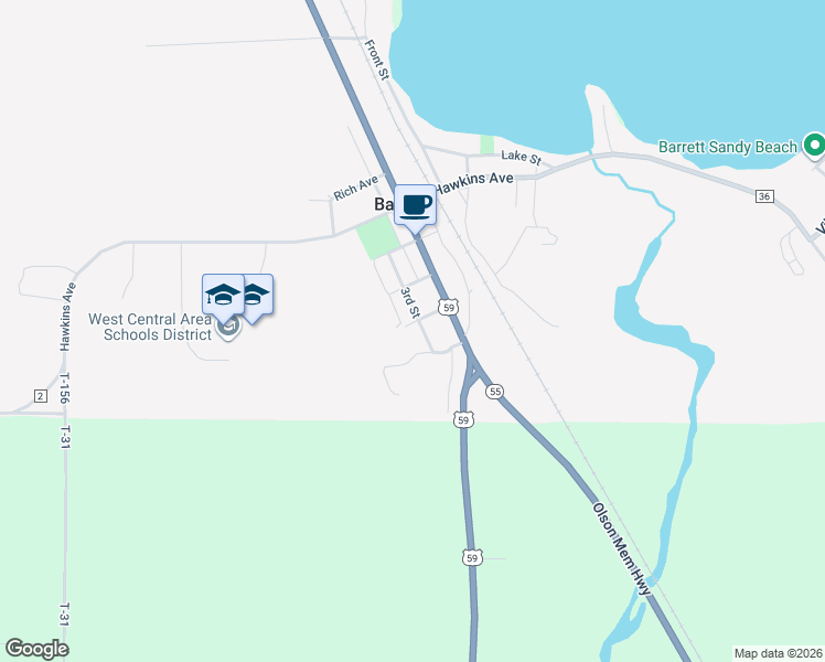 map of restaurants, bars, coffee shops, grocery stores, and more near 606 3rd Street in Barrett