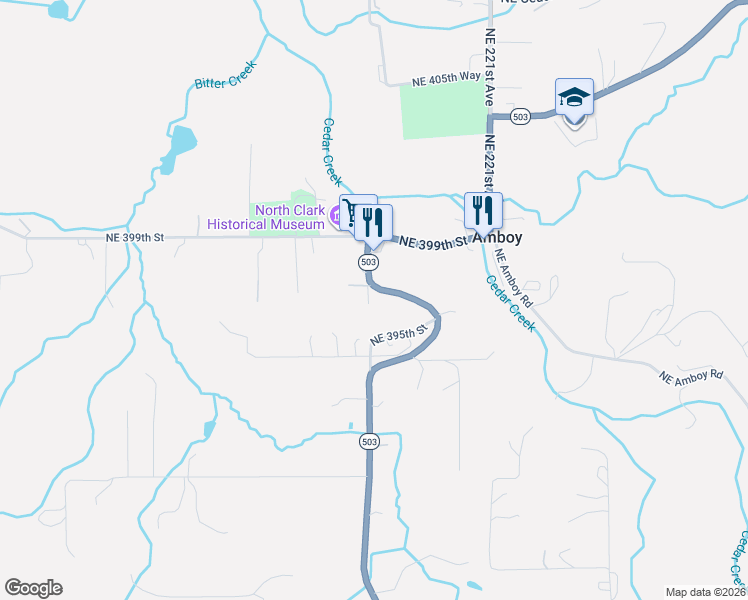 map of restaurants, bars, coffee shops, grocery stores, and more near 39618 Northeast 216th Avenue in Amboy