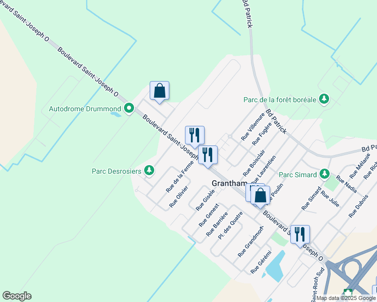 map of restaurants, bars, coffee shops, grocery stores, and more near 945 Boulevard Saint Joseph Ouest in Drummondville