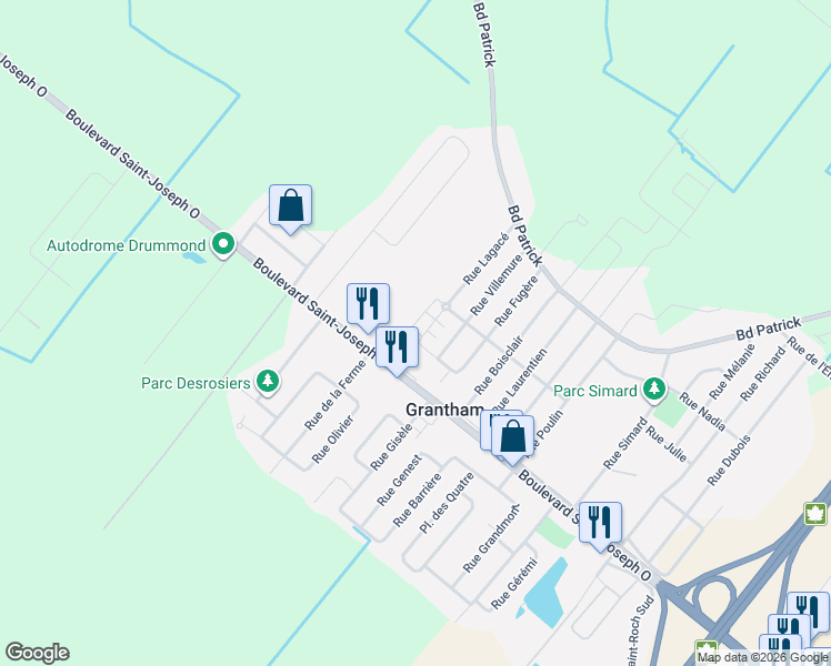 map of restaurants, bars, coffee shops, grocery stores, and more near 4878 Rue Lagacé in Drummondville