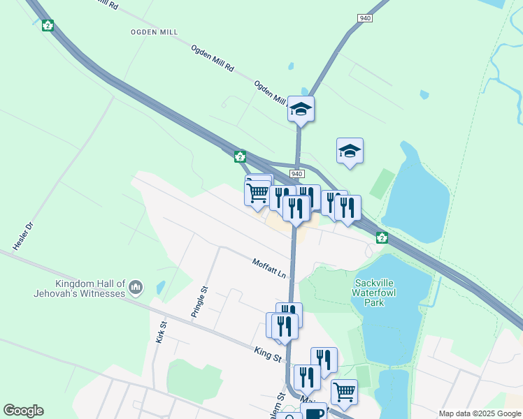 map of restaurants, bars, coffee shops, grocery stores, and more near 11 Wright Street in Sackville