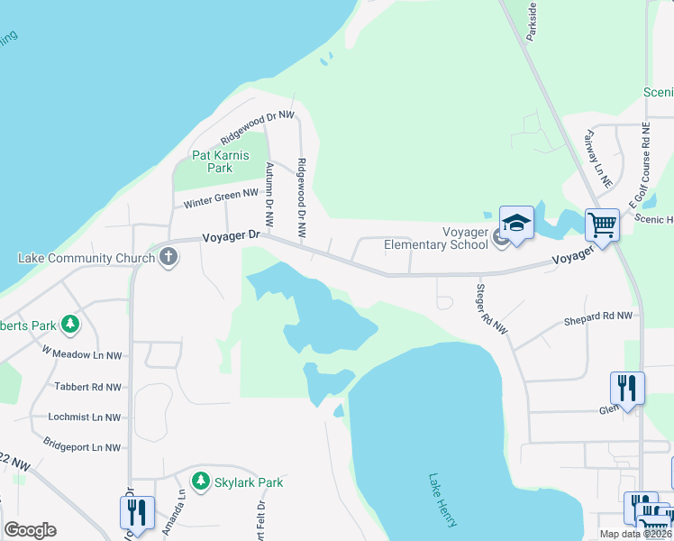 map of restaurants, bars, coffee shops, grocery stores, and more near 384 Voyager Drive in Alexandria