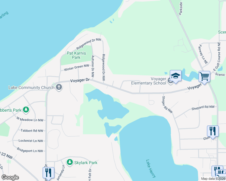 map of restaurants, bars, coffee shops, grocery stores, and more near 384 Voyager Drive in Alexandria