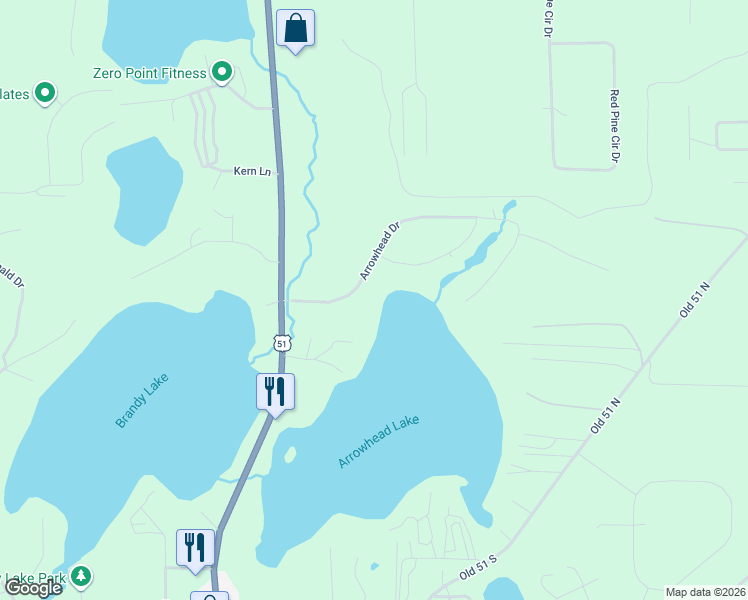 map of restaurants, bars, coffee shops, grocery stores, and more near 1224 Arrowhead Drive in Woodruff