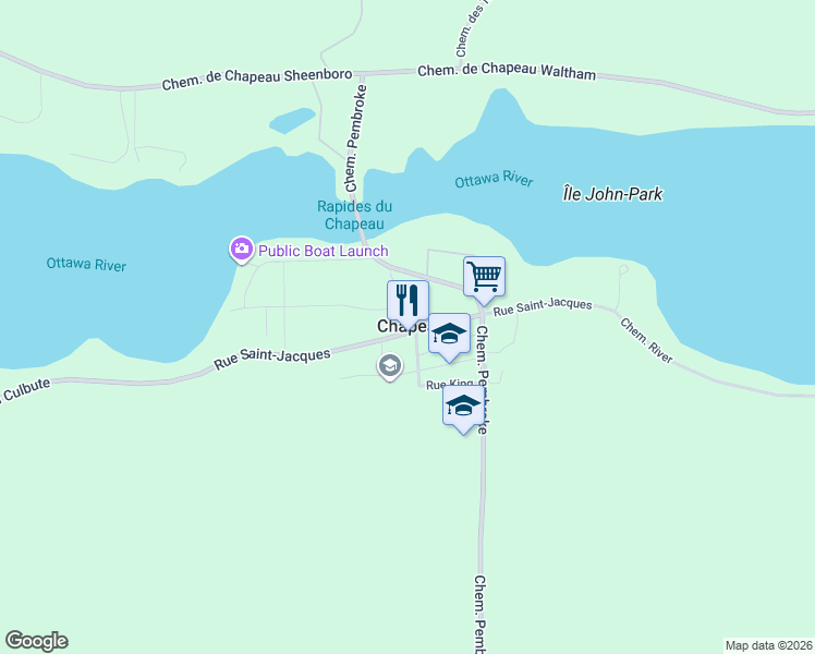map of restaurants, bars, coffee shops, grocery stores, and more near 95 Rue Saint-Jacques in Chapeau