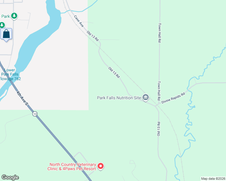 map of restaurants, bars, coffee shops, grocery stores, and more near N14987 Old 13 Road in Park Falls