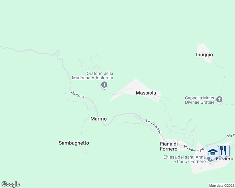 map of restaurants, bars, coffee shops, grocery stores, and more near 13 Via alle Cascine in Massiola