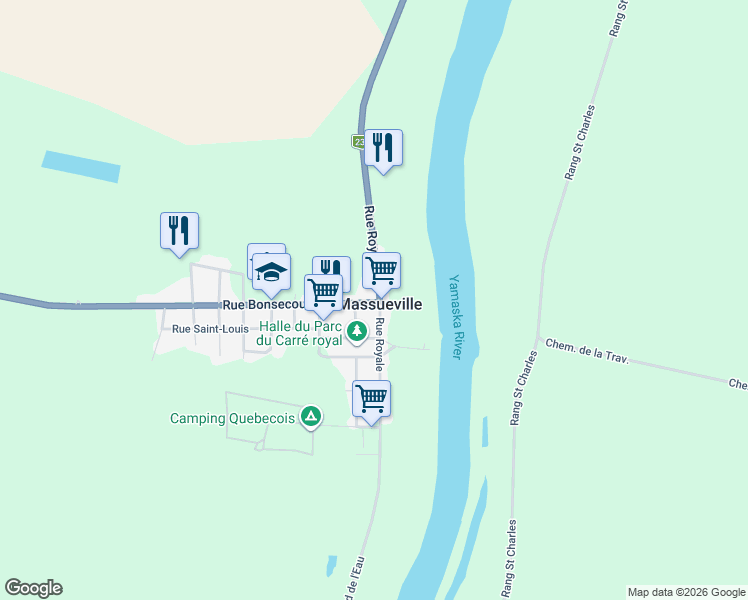 map of restaurants, bars, coffee shops, grocery stores, and more near 154 Rue Bonsecours in Massueville