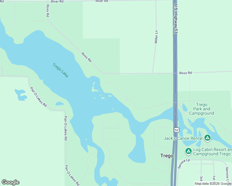 map of restaurants, bars, coffee shops, grocery stores, and more near W5871 Obrien Road in Trego