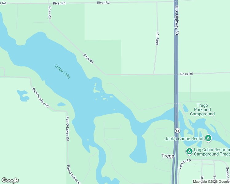 map of restaurants, bars, coffee shops, grocery stores, and more near W5871 Obrien Road in Trego