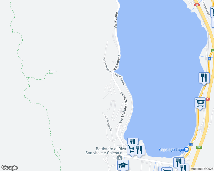 map of restaurants, bars, coffee shops, grocery stores, and more near Via della Battuta in Riva San Vitale