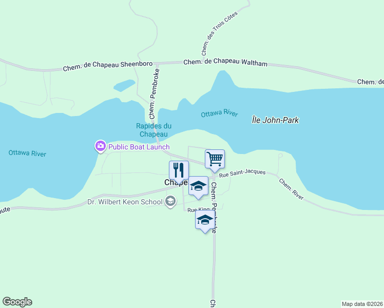 map of restaurants, bars, coffee shops, grocery stores, and more near 39 Chemin Pembroke in Chapeau