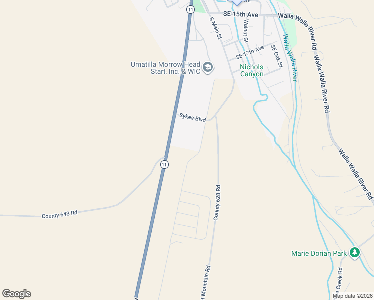 map of restaurants, bars, coffee shops, grocery stores, and more near 2150 Key Blvd in Milton-Freewater