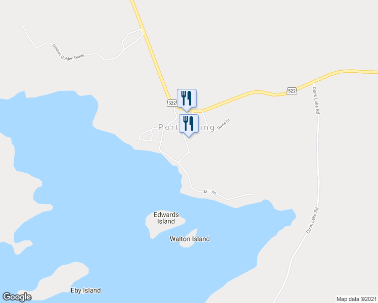 map of restaurants, bars, coffee shops, grocery stores, and more near 85 Wilson Lake Road in Parry Sound District