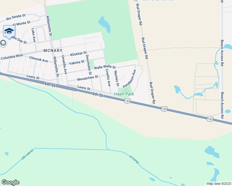 map of restaurants, bars, coffee shops, grocery stores, and more near 98 Naches Street in Umatilla
