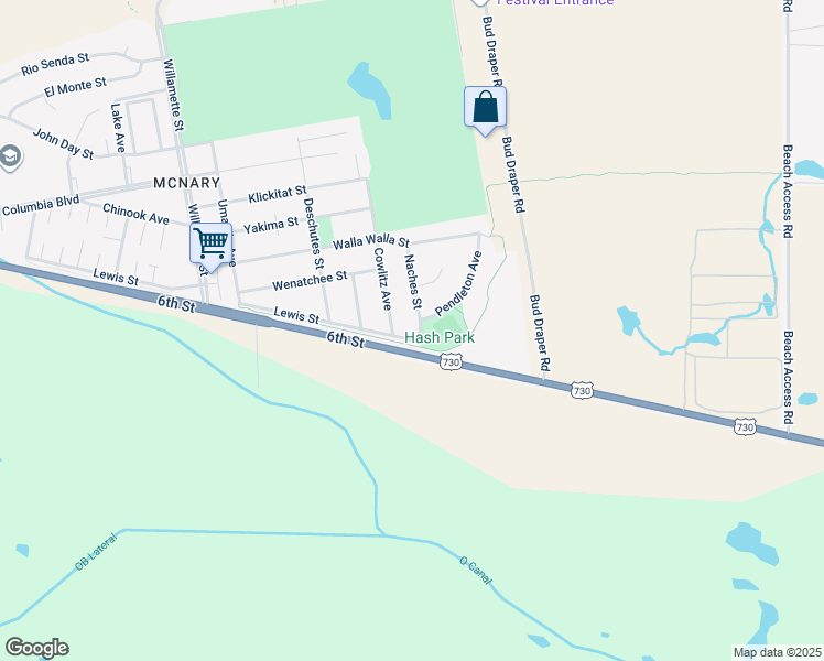 map of restaurants, bars, coffee shops, grocery stores, and more near 98 Naches Street in Umatilla