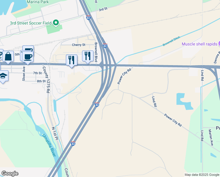 map of restaurants, bars, coffee shops, grocery stores, and more near in Umatilla