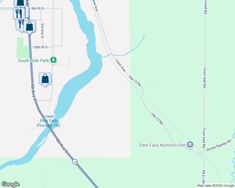 map of restaurants, bars, coffee shops, grocery stores, and more near in Park Falls