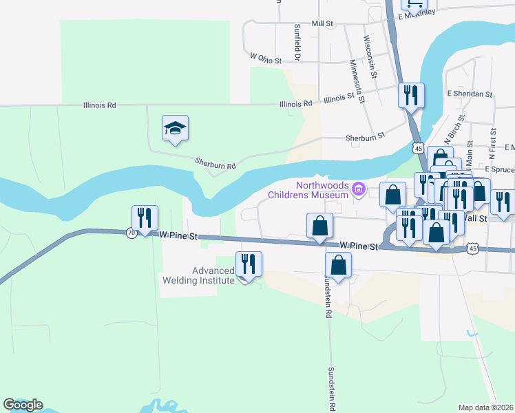 map of restaurants, bars, coffee shops, grocery stores, and more near 101 South Park Street in Eagle River