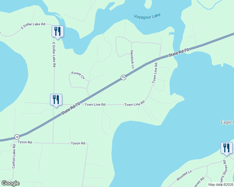 map of restaurants, bars, coffee shops, grocery stores, and more near 3768 Town Line Road in Eagle River