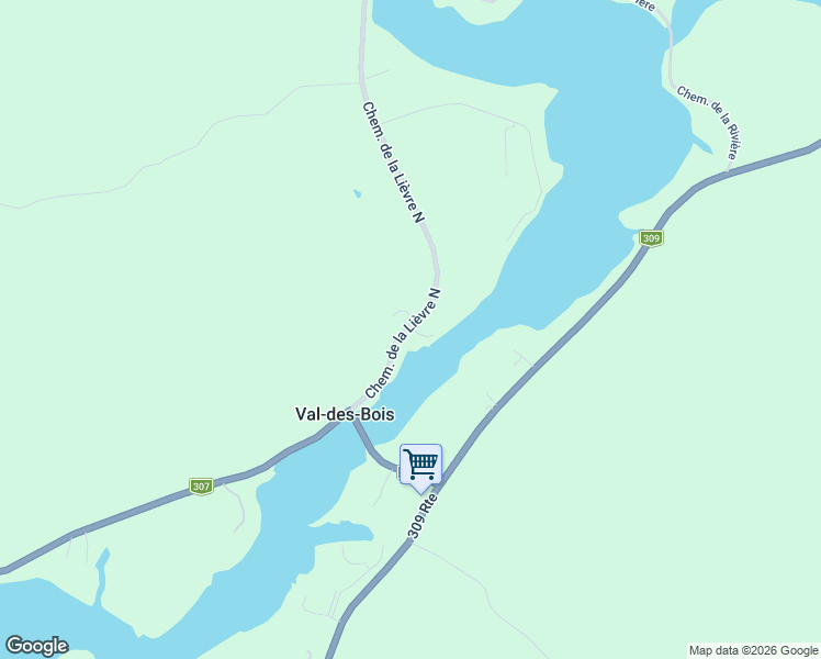 map of restaurants, bars, coffee shops, grocery stores, and more near 12 Chemin de la Lièvre Nord in Outaouais