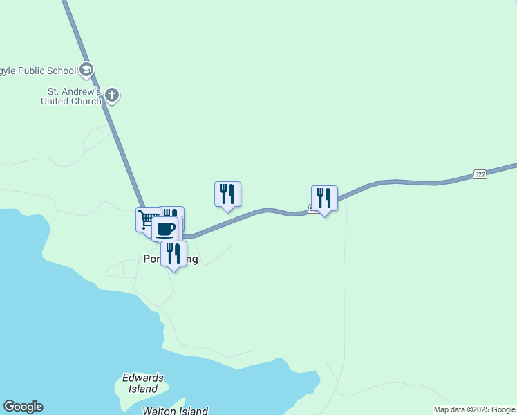 map of restaurants, bars, coffee shops, grocery stores, and more near 11500 Ontario 522 in Port Loring