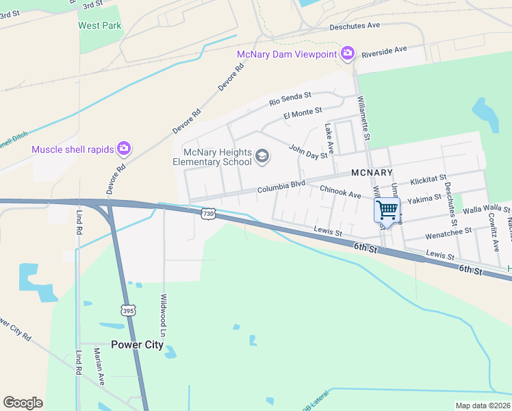 map of restaurants, bars, coffee shops, grocery stores, and more near 115 Alameda Court in Umatilla