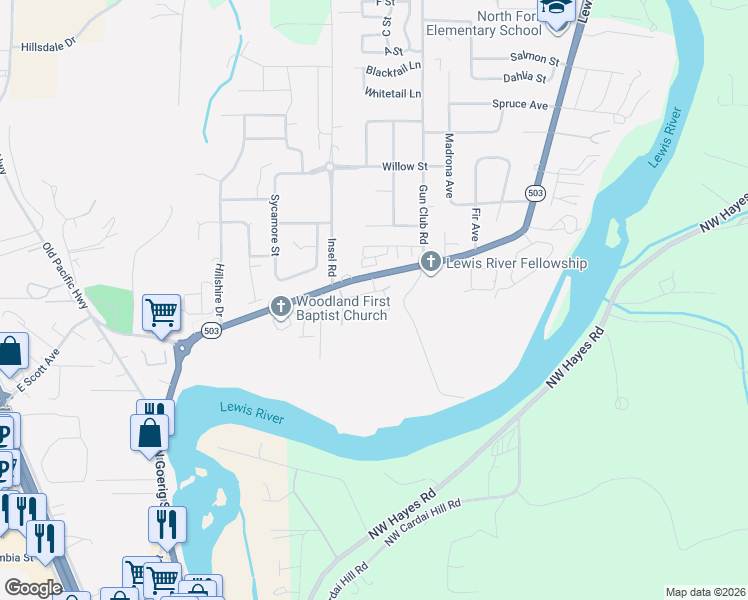map of restaurants, bars, coffee shops, grocery stores, and more near in Woodland