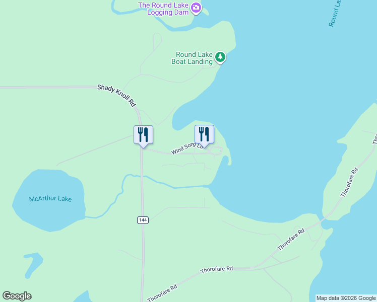 map of restaurants, bars, coffee shops, grocery stores, and more near W823 Penny Lane in Park Falls