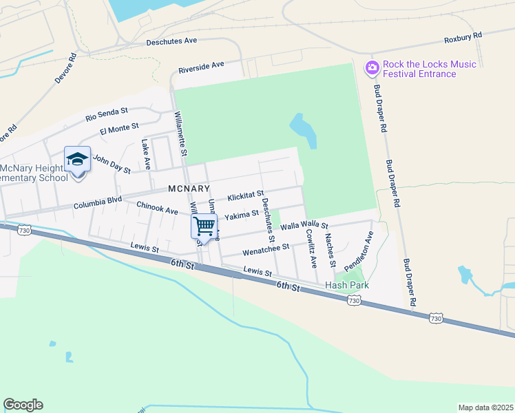 map of restaurants, bars, coffee shops, grocery stores, and more near 304 Deschutes Street in Umatilla