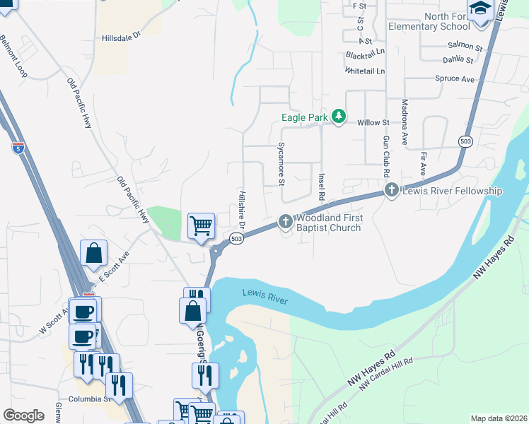 map of restaurants, bars, coffee shops, grocery stores, and more near 135 Loganberry Court in Woodland