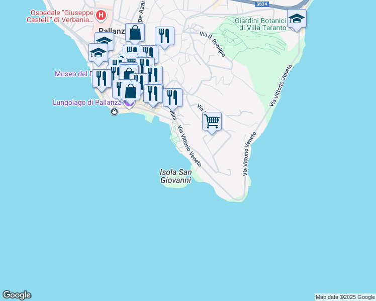 map of restaurants, bars, coffee shops, grocery stores, and more near 8 Via Vittorio Veneto in Pallanza