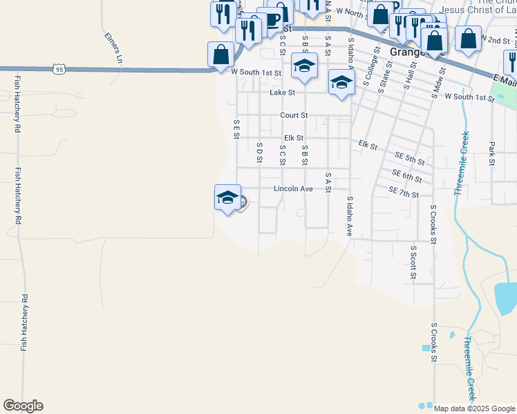 map of restaurants, bars, coffee shops, grocery stores, and more near 910 South D Street in Grangeville