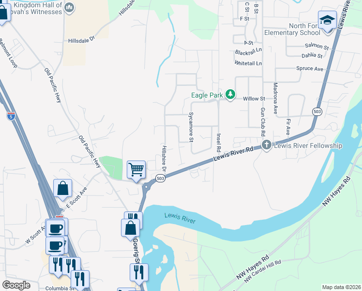 map of restaurants, bars, coffee shops, grocery stores, and more near 179 Loganberry Street in Woodland